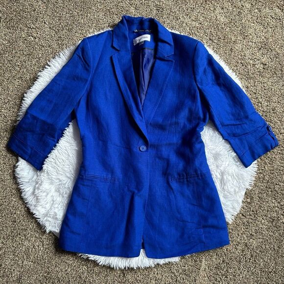 Calvin Klein Blazer Linen Rayon Blue Lined Womens Size 6 - Picture 1 of 8